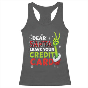 Funny Christmas Racerback Tank Top Dear Santa Leave Your Credit Card Red Plaid Pajamas TS10 Dark Heather Print Your Wear