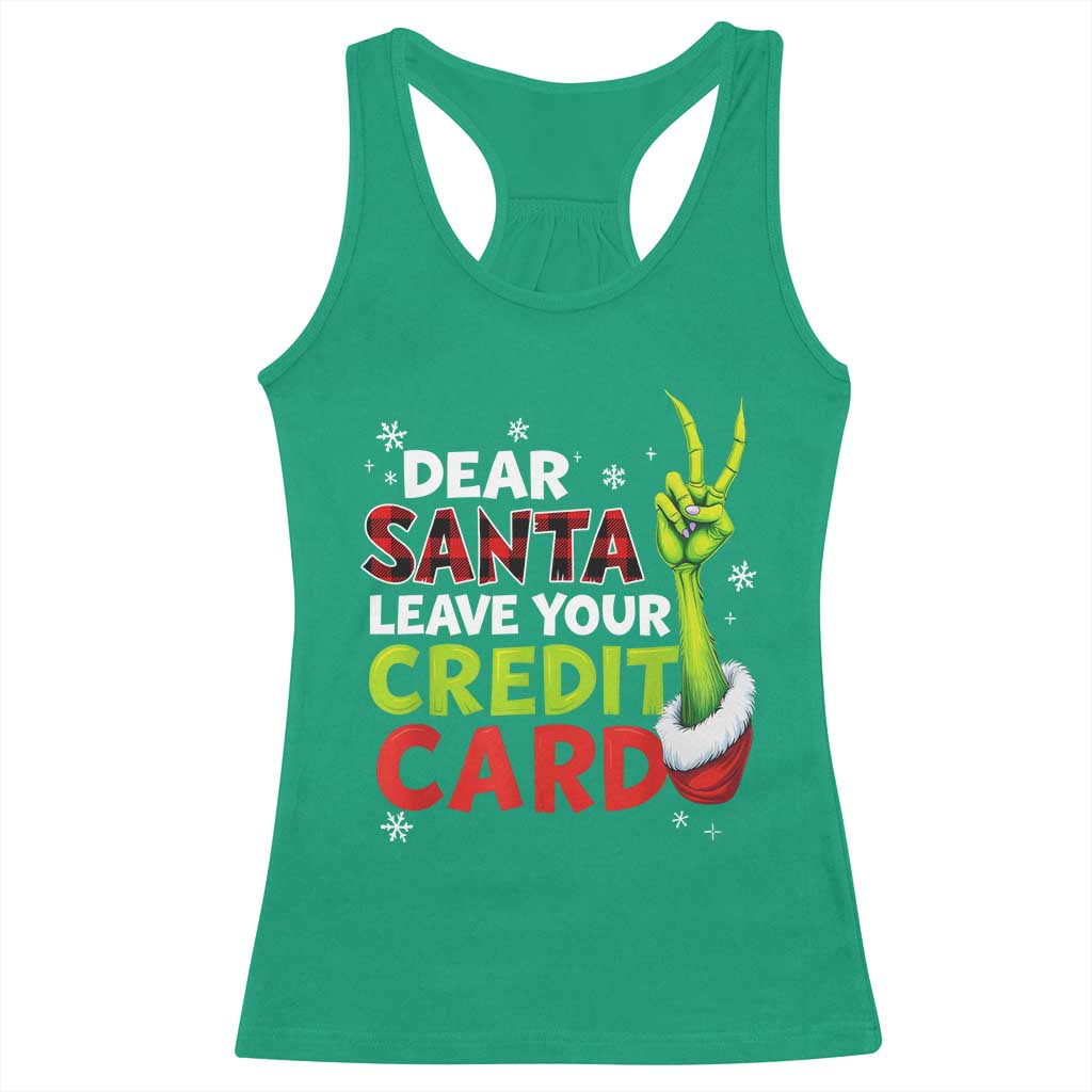 Funny Christmas Racerback Tank Top Dear Santa Leave Your Credit Card Red Plaid Pajamas TS10 Irish Green Print Your Wear