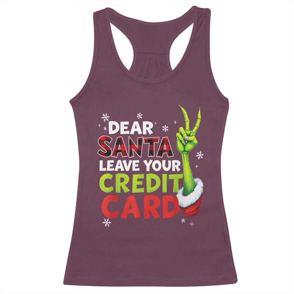 Funny Christmas Racerback Tank Top Dear Santa Leave Your Credit Card Red Plaid Pajamas TS10 Maroon Print Your Wear