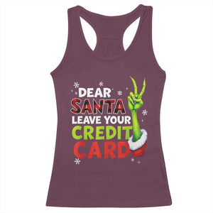 Funny Christmas Racerback Tank Top Dear Santa Leave Your Credit Card Red Plaid Pajamas TS10 Maroon Print Your Wear