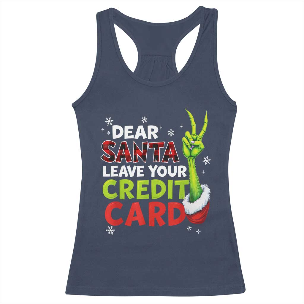 Funny Christmas Racerback Tank Top Dear Santa Leave Your Credit Card Red Plaid Pajamas TS10 Navy Print Your Wear