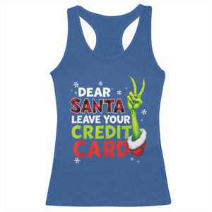 Funny Christmas Racerback Tank Top Dear Santa Leave Your Credit Card Red Plaid Pajamas TS10 Royal Blue Print Your Wear