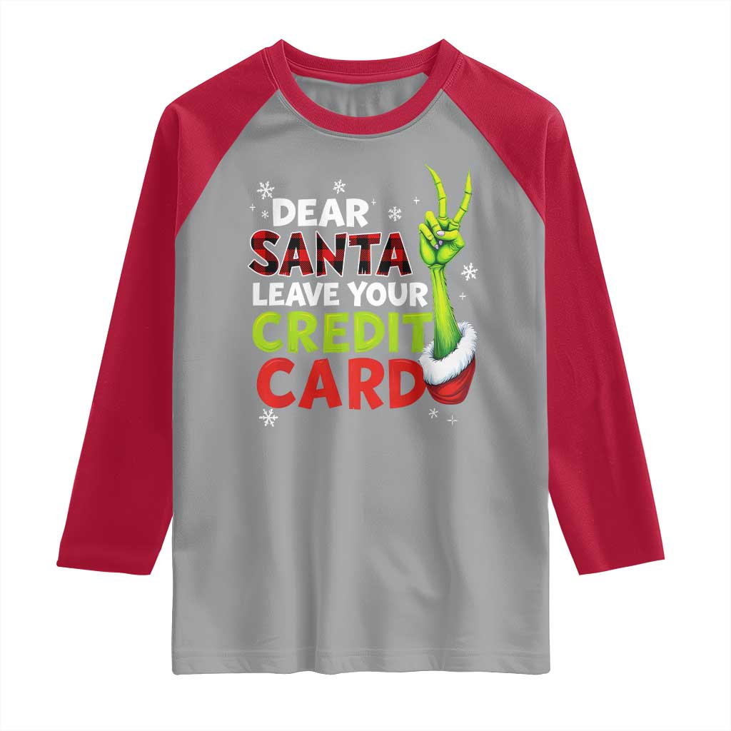 Funny Christmas Raglan Shirt Dear Santa Leave Your Credit Card Red Plaid Pajamas TS10 Sport Gray Red Print Your Wear