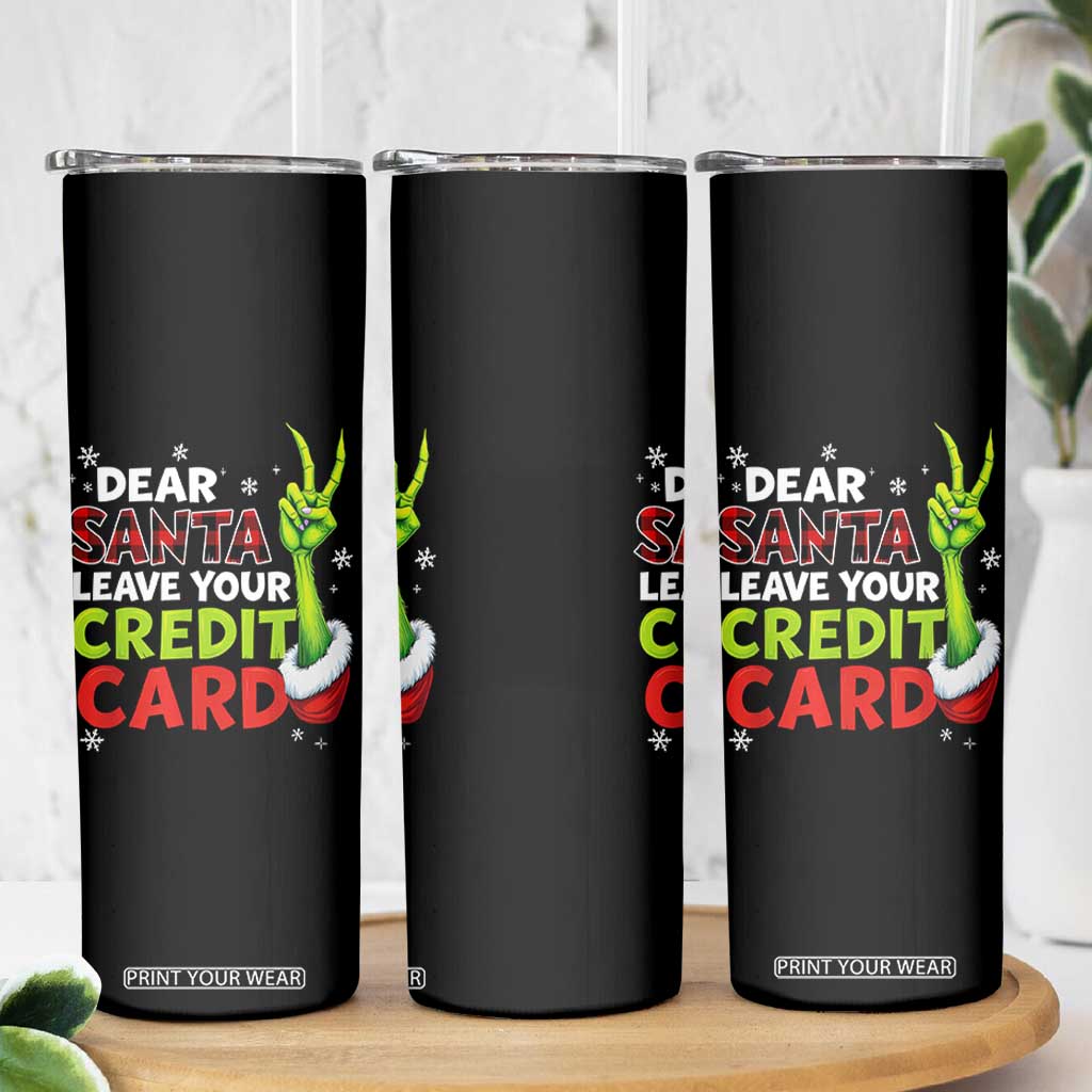 Funny Christmas Skinny Tumbler Dear Santa Leave Your Credit Card Red Plaid Pajamas TS10 Print Your Wear