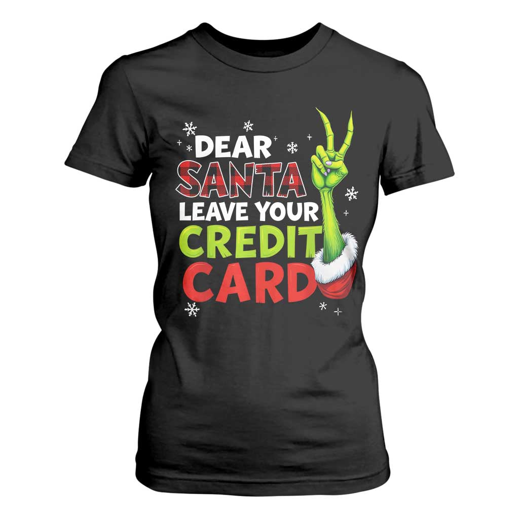 Funny Christmas T Shirt For Women Dear Santa Leave Your Credit Card Red Plaid Pajamas TS10 Black Print Your Wear