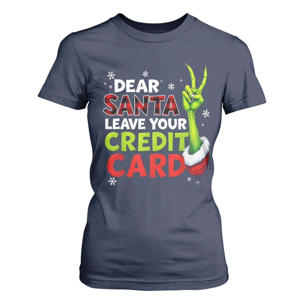 Funny Christmas T Shirt For Women Dear Santa Leave Your Credit Card Red Plaid Pajamas TS10 Navy Print Your Wear
