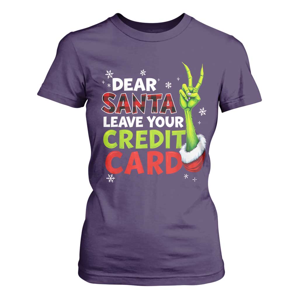 Funny Christmas T Shirt For Women Dear Santa Leave Your Credit Card Red Plaid Pajamas TS10 Purple Print Your Wear