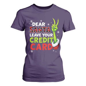 Funny Christmas T Shirt For Women Dear Santa Leave Your Credit Card Red Plaid Pajamas TS10 Purple Print Your Wear