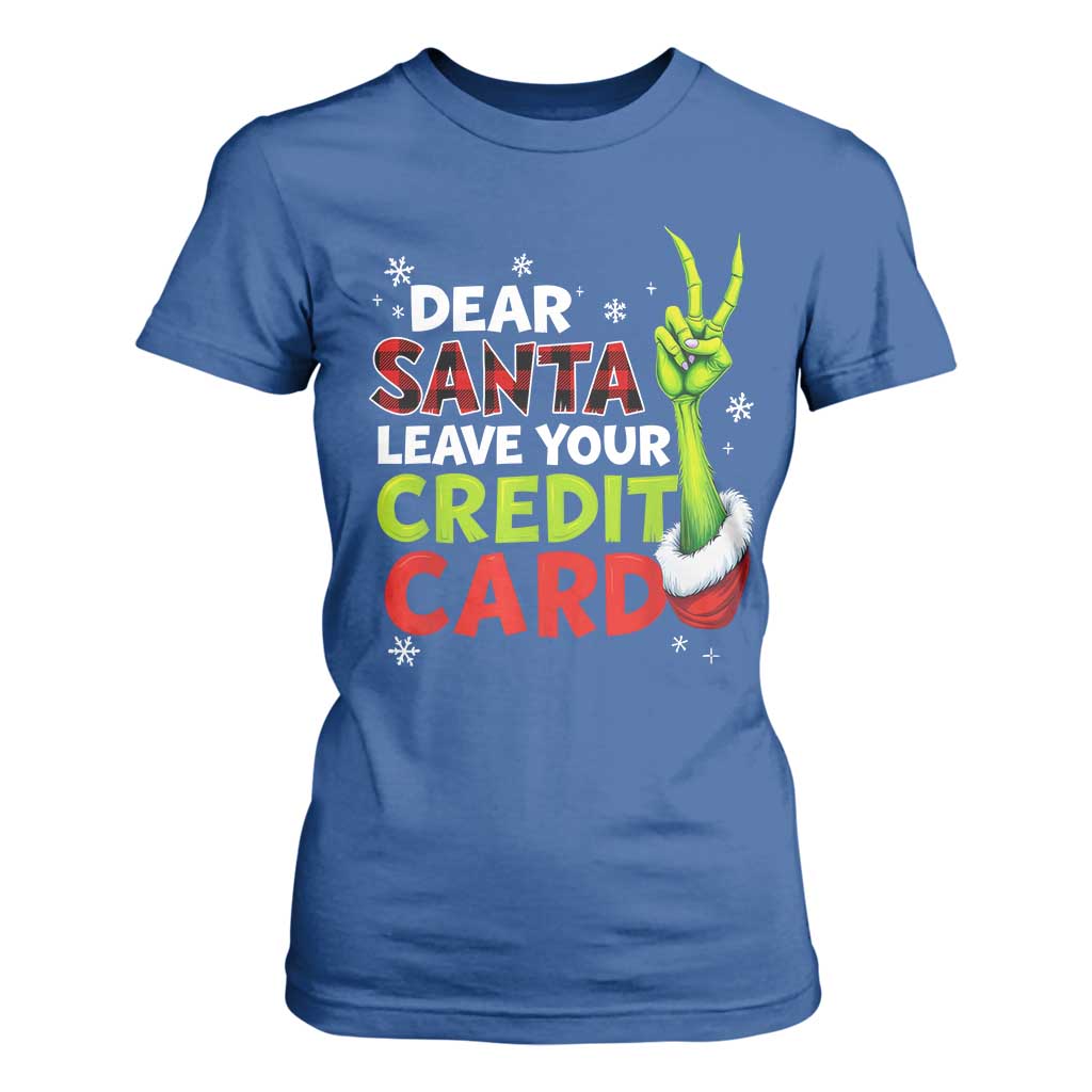 Funny Christmas T Shirt For Women Dear Santa Leave Your Credit Card Red Plaid Pajamas TS10 Royal Blue Print Your Wear