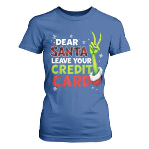 Funny Christmas T Shirt For Women Dear Santa Leave Your Credit Card Red Plaid Pajamas TS10 Royal Blue Print Your Wear