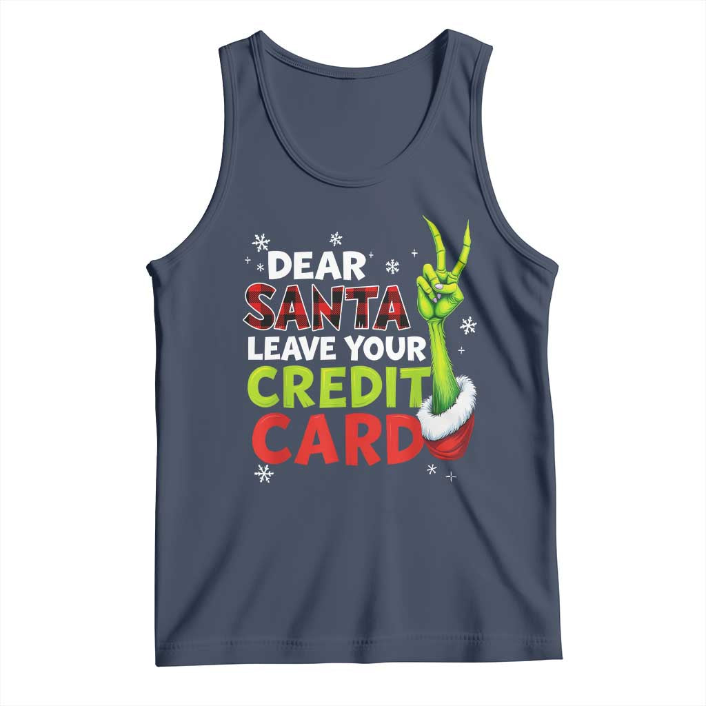 Funny Christmas Tank Top Dear Santa Leave Your Credit Card Red Plaid Pajamas TS10 Navy Print Your Wear