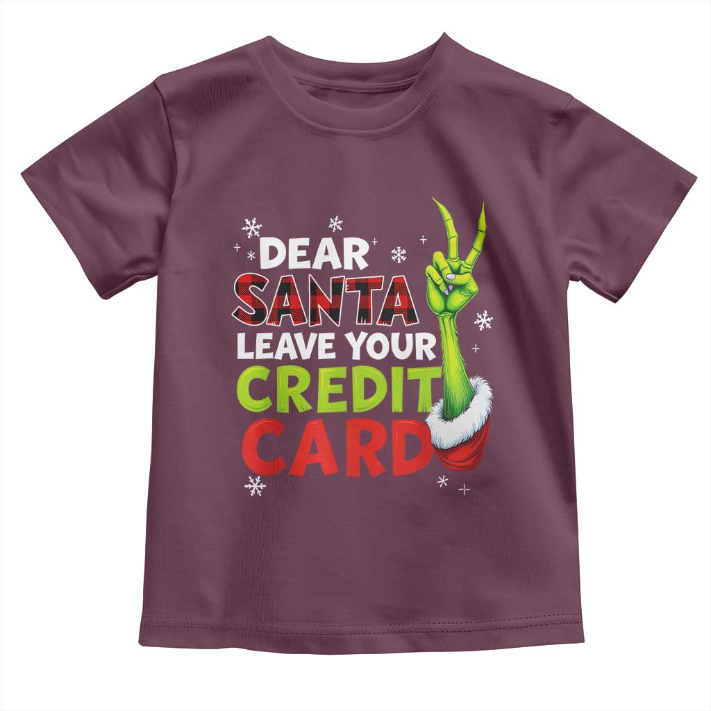Funny Christmas Toddler T Shirt Dear Santa Leave Your Credit Card Red Plaid Pajamas TS10 Maroon Print Your Wear