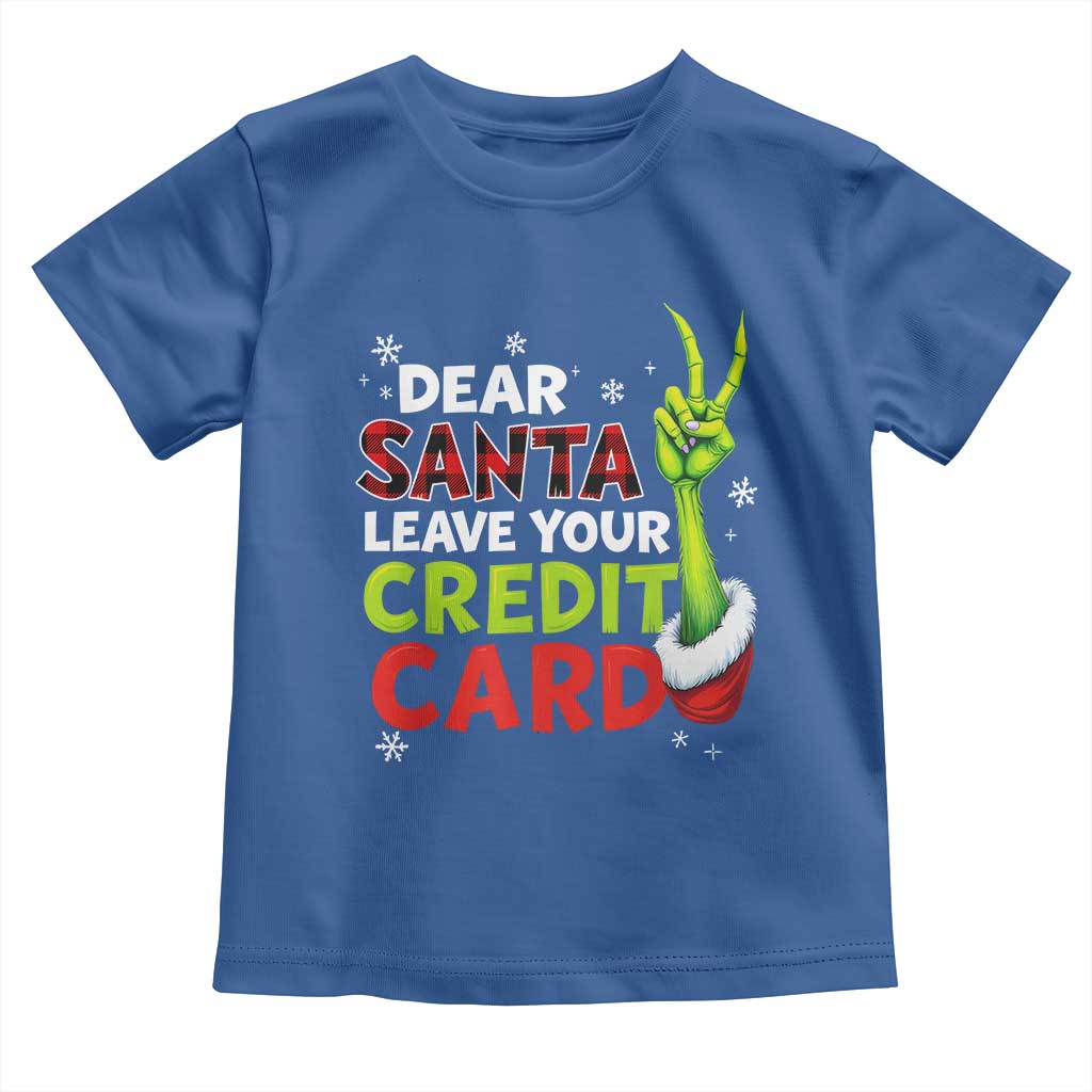 Funny Christmas Toddler T Shirt Dear Santa Leave Your Credit Card Red Plaid Pajamas TS10 Royal Blue Print Your Wear