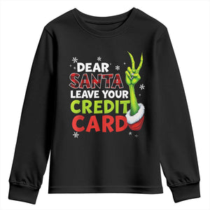 Funny Christmas Youth Sweatshirt Dear Santa Leave Your Credit Card Red Plaid Pajamas TS10 Black Print Your Wear
