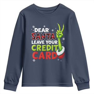 Funny Christmas Youth Sweatshirt Dear Santa Leave Your Credit Card Red Plaid Pajamas TS10 Navy Print Your Wear