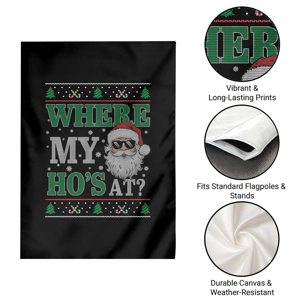 Where's My Ho At Matching Ugly Christmas Garden Flag Santa Funny Couples TS10 Print Your Wear