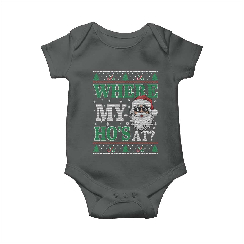 Where's My Ho At Matching Ugly Christmas Baby Onesie Santa Funny Couples TS10 Dark Heather Print Your Wear