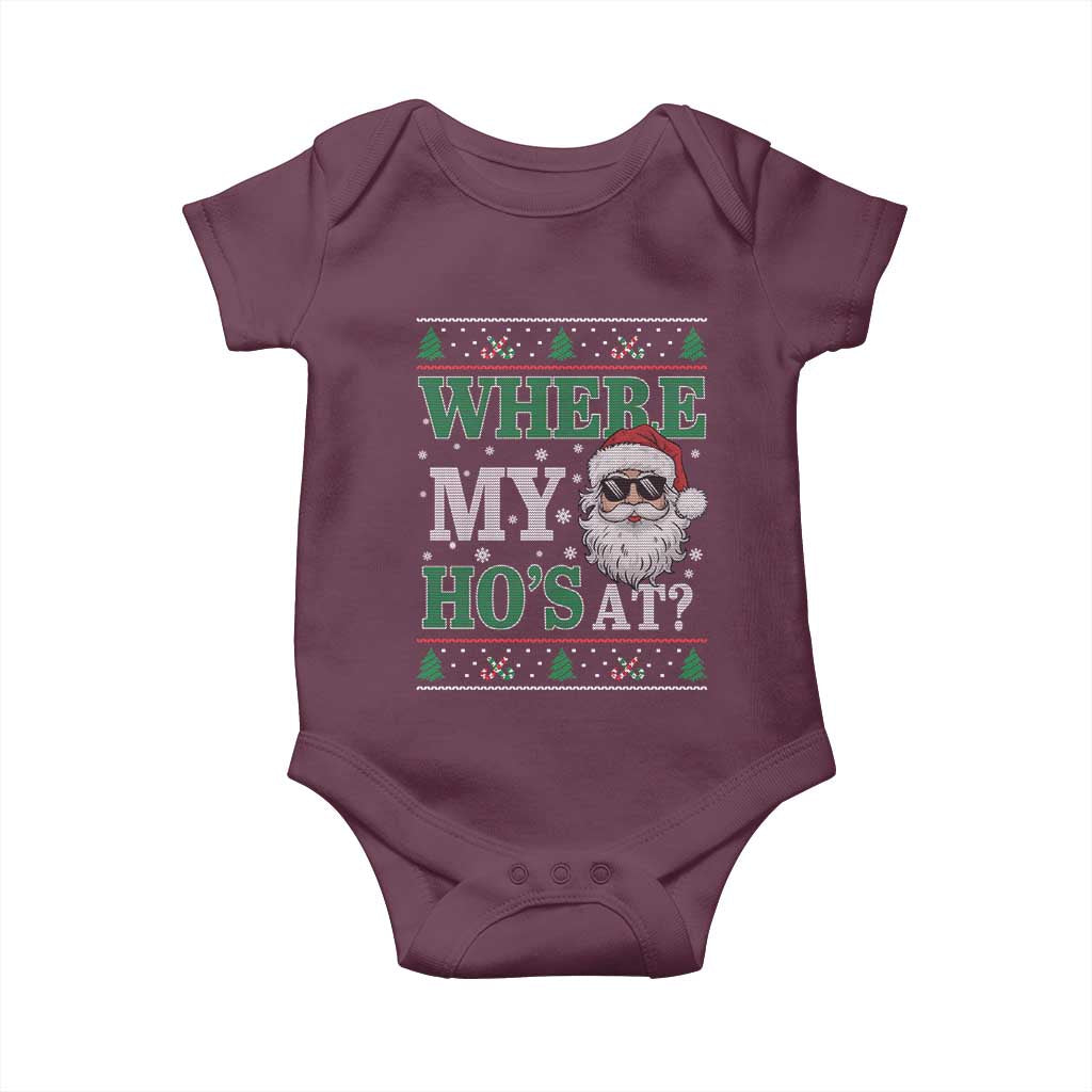 Where's My Ho At Matching Ugly Christmas Baby Onesie Santa Funny Couples TS10 Maroon Print Your Wear