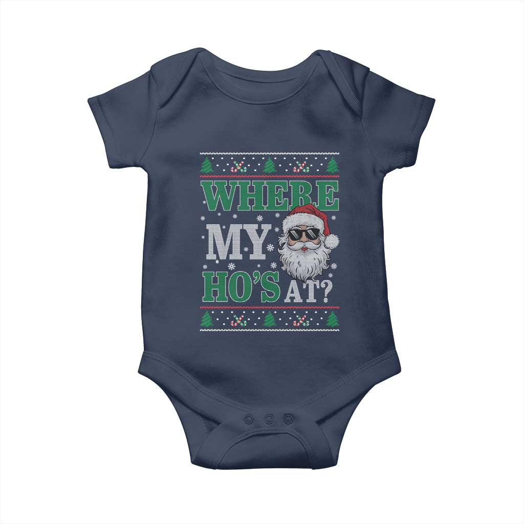 Where's My Ho At Matching Ugly Christmas Baby Onesie Santa Funny Couples TS10 Navy Print Your Wear