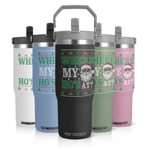 Where's My Ho At Matching Ugly Christmas Flip Straw Tumbler Santa Funny Couples TS10 Print Your Wear