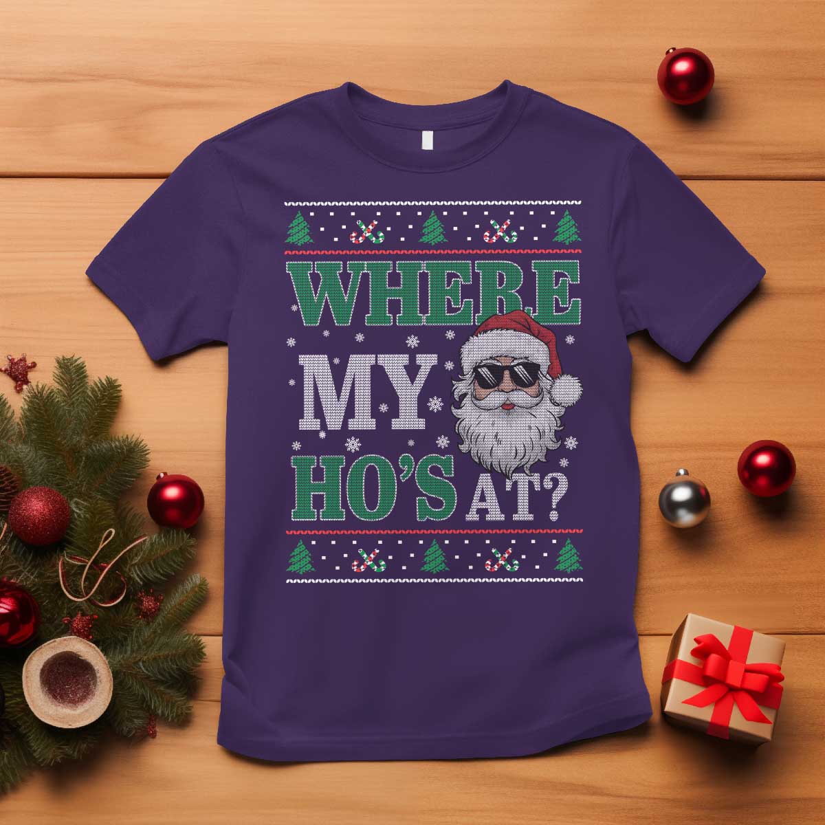 Where's My Ho At Matching Ugly Christmas T Shirt Santa Funny Couples TS10 Purple Print Your Wear