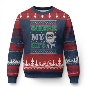 Where's My Ho At Matching Ugly Xmas Ugly Christmas Sweater Santa Funny Couples TS10 Navy Red Print Your Wear