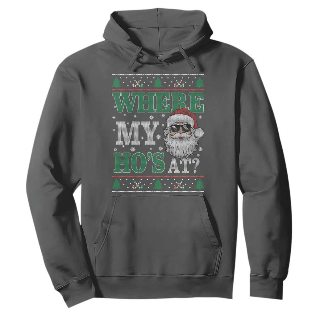 Where's My Ho At Matching Ugly Christmas Hoodie Santa Funny Couples TS10 Dark Heather Print Your Wear