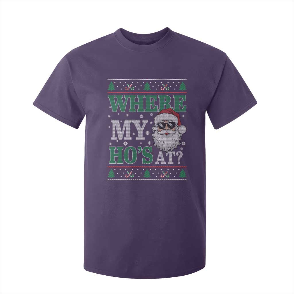 Where's My Ho At Matching Ugly Christmas T Shirt For Kid Santa Funny Couples TS10 Purple Print Your Wear