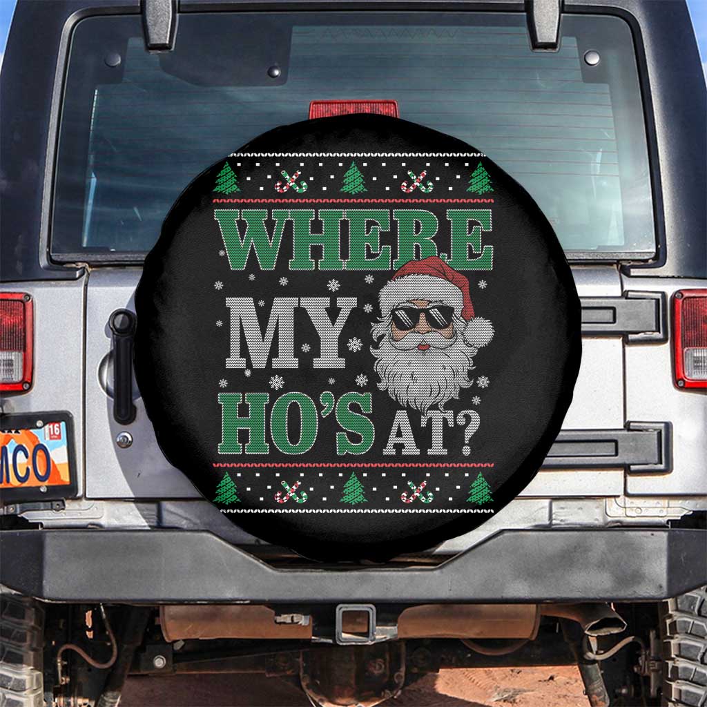 Where's My Ho At Matching Ugly Christmas Spare Tire Cover Santa Funny Couples TS10 No hole Black Print Your Wear