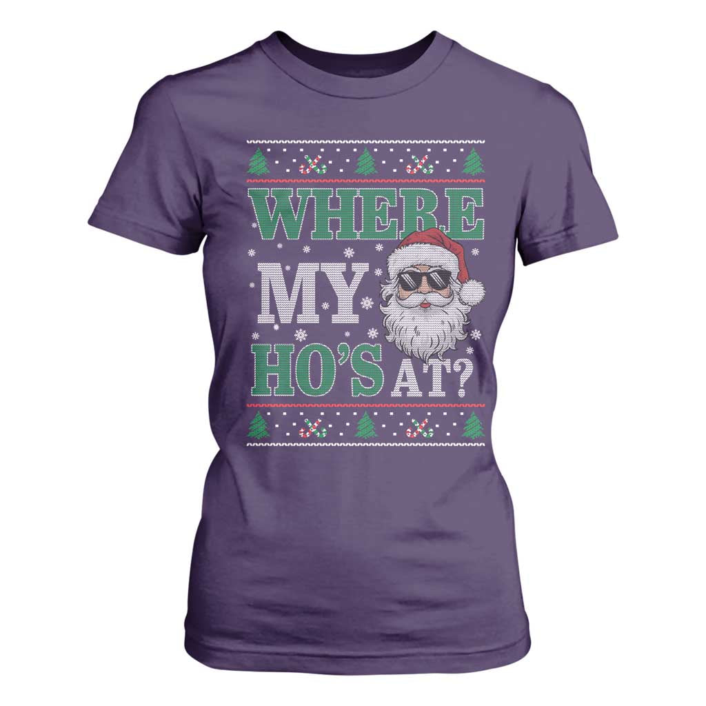 Where's My Ho At Matching Ugly Christmas T Shirt For Women Santa Funny Couples TS10 Purple Print Your Wear