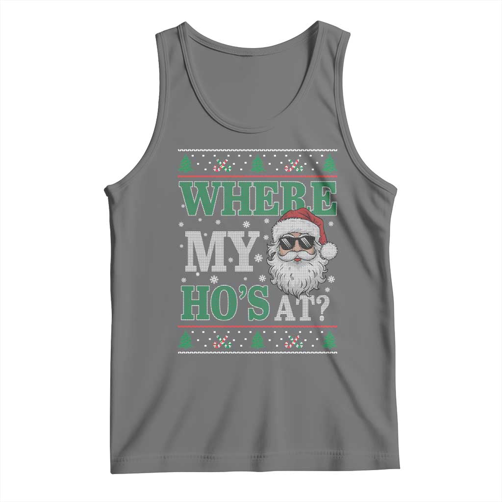 Where's My Ho At Matching Ugly Christmas Tank Top Santa Funny Couples TS10 Black Heather Print Your Wear