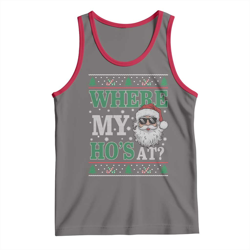 Where's My Ho At Matching Ugly Christmas Tank Top Santa Funny Couples TS10 Deep Heather Red Print Your Wear