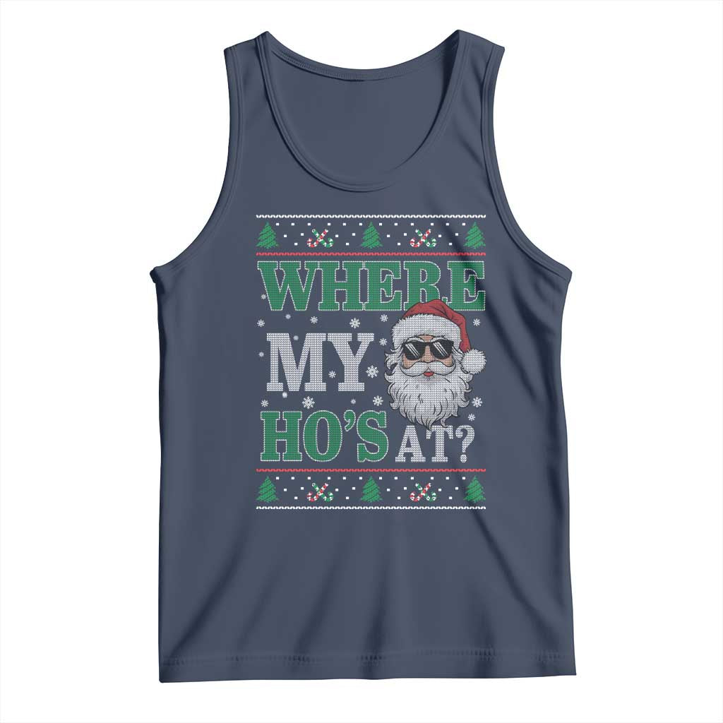 Where's My Ho At Matching Ugly Christmas Tank Top Santa Funny Couples TS10 Navy Print Your Wear