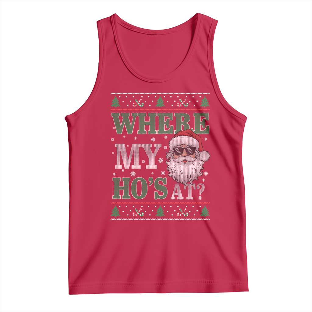 Where's My Ho At Matching Ugly Christmas Tank Top Santa Funny Couples TS10 Red Print Your Wear