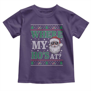 Where's My Ho At Matching Ugly Christmas Toddler T Shirt Santa Funny Couples TS10 Purple Print Your Wear