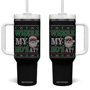 Where's My Ho At Matching Ugly Christmas Tumbler With Handle Santa Funny Couples TS10 One Size: 40 oz Black Print Your Wear