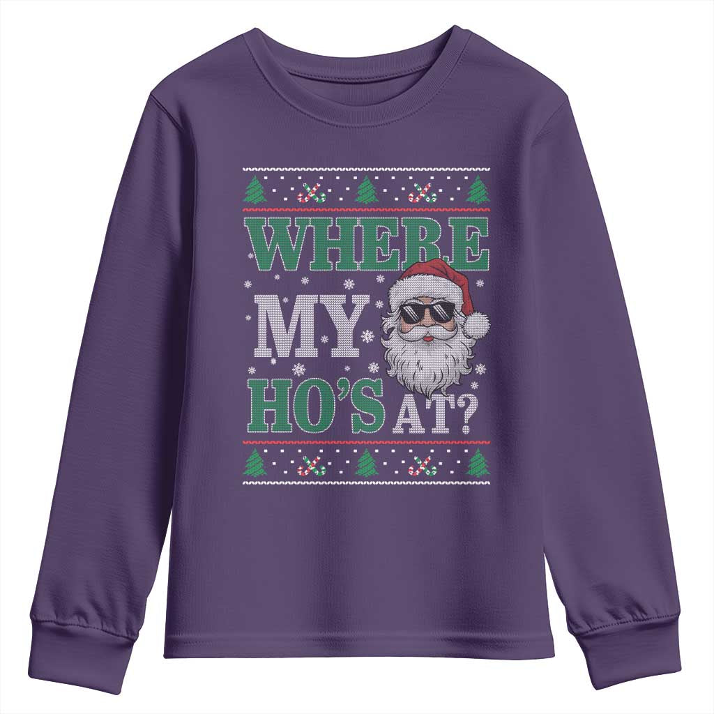 Where's My Ho At Matching Ugly Christmas Youth Sweatshirt Santa Funny Couples TS10 Purple Print Your Wear