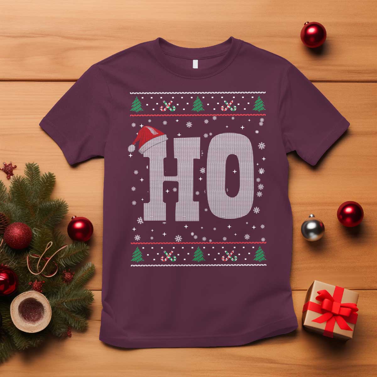 Where's My Ho At Matching Ugly Christmas T Shirt Ho Funny Couples TS10 Maroon Print Your Wear