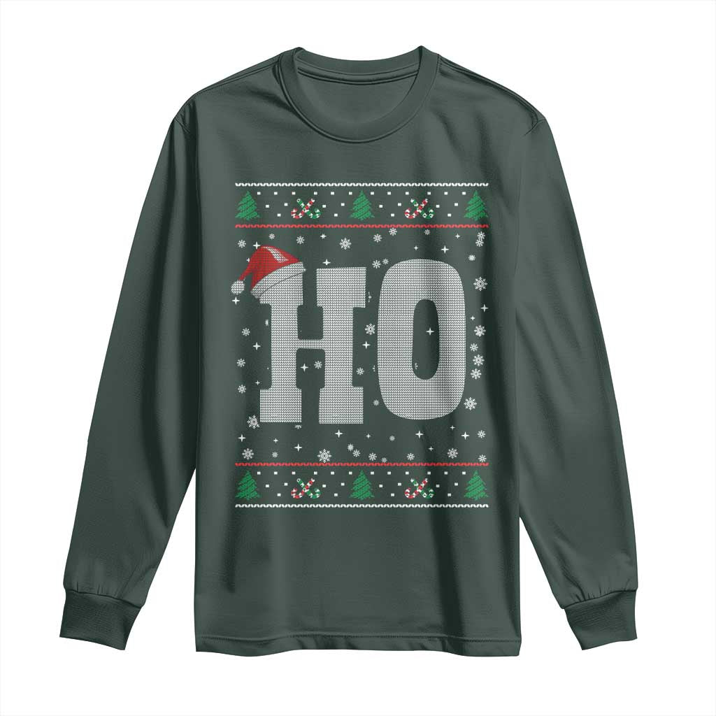 Where's My Ho At Matching Ugly Christmas Long Sleeve Shirt Ho Funny Couples TS10 Dark Forest Green Print Your Wear