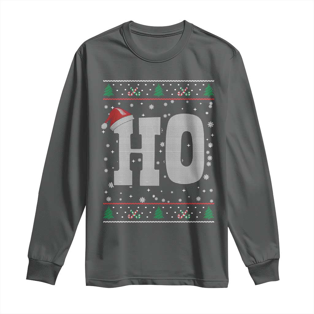 Where's My Ho At Matching Ugly Christmas Long Sleeve Shirt Ho Funny Couples TS10 Dark Heather Print Your Wear