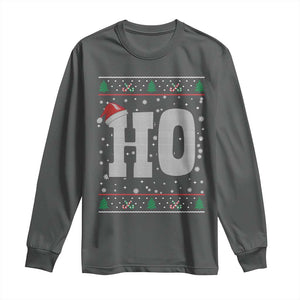 Where's My Ho At Matching Ugly Christmas Long Sleeve Shirt Ho Funny Couples TS10 Dark Heather Print Your Wear