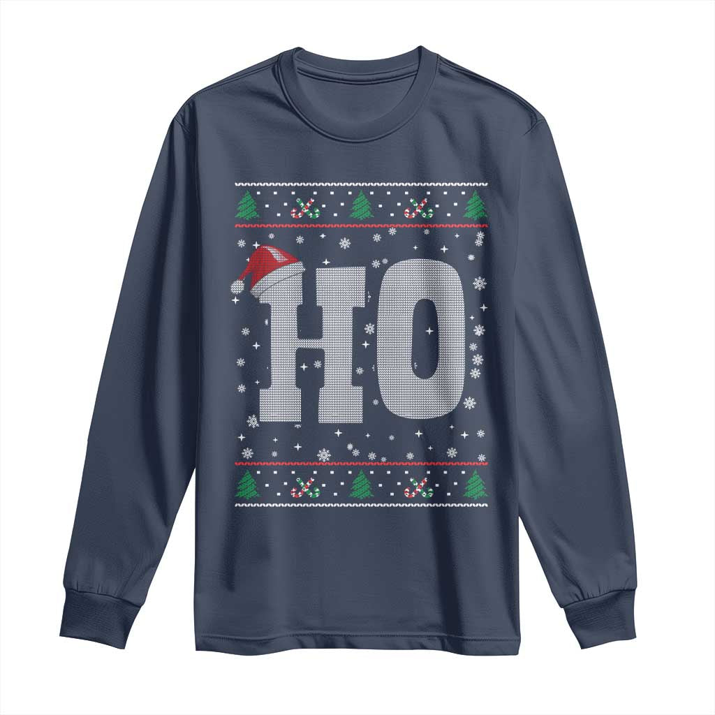 Where's My Ho At Matching Ugly Christmas Long Sleeve Shirt Ho Funny Couples TS10 Navy Print Your Wear