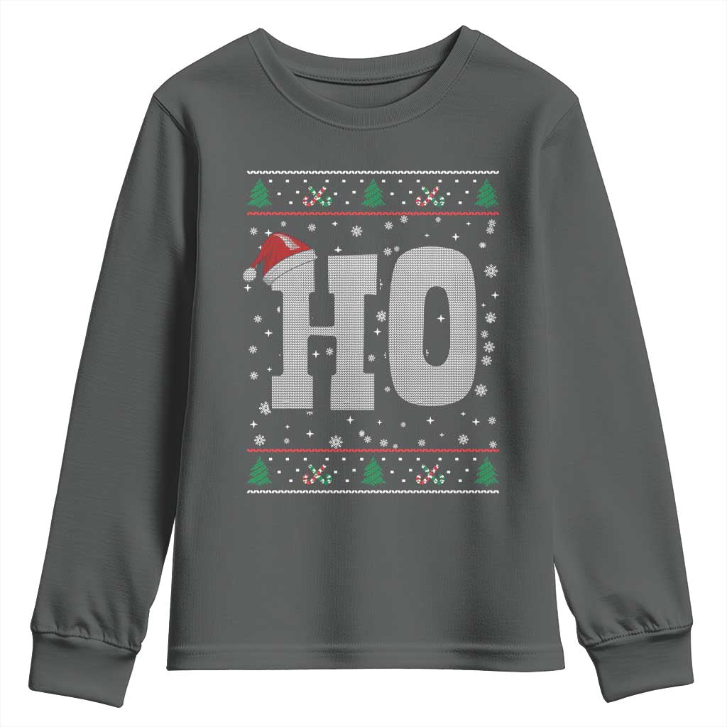 Where's My Ho At Matching Ugly Christmas Youth Sweatshirt Ho Funny Couples TS10 Dark Heather Print Your Wear