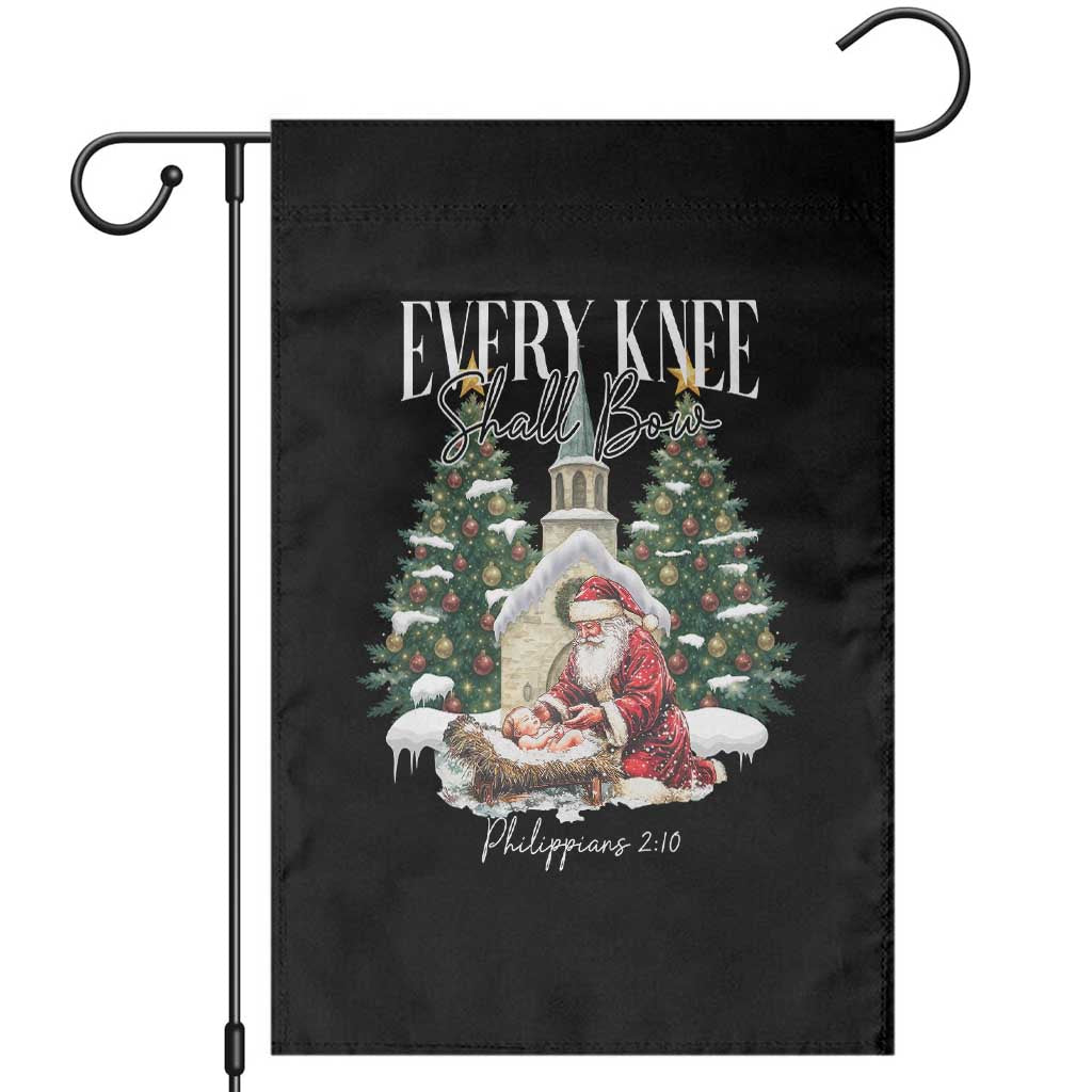 Every Knee Shall Bow Garden Flag Nativity Scene Santa and Baby Jesus Christmas TS10 Black Print Your Wear