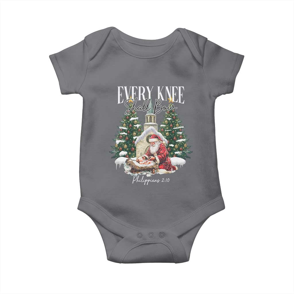 Every Knee Shall Bow Baby Onesie Nativity Scene Santa and Baby Jesus Christmas TS10 Charcoal Print Your Wear