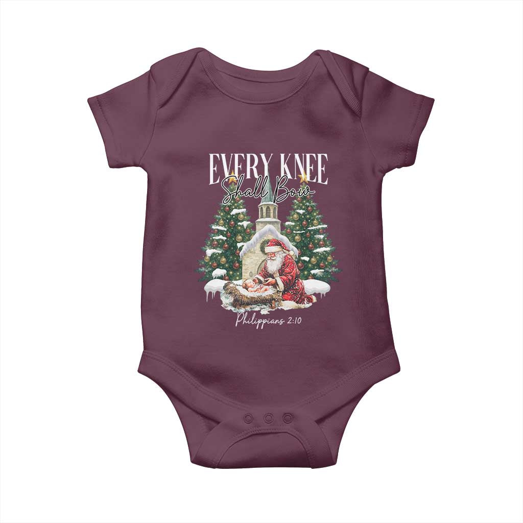Every Knee Shall Bow Baby Onesie Nativity Scene Santa and Baby Jesus Christmas TS10 Maroon Print Your Wear