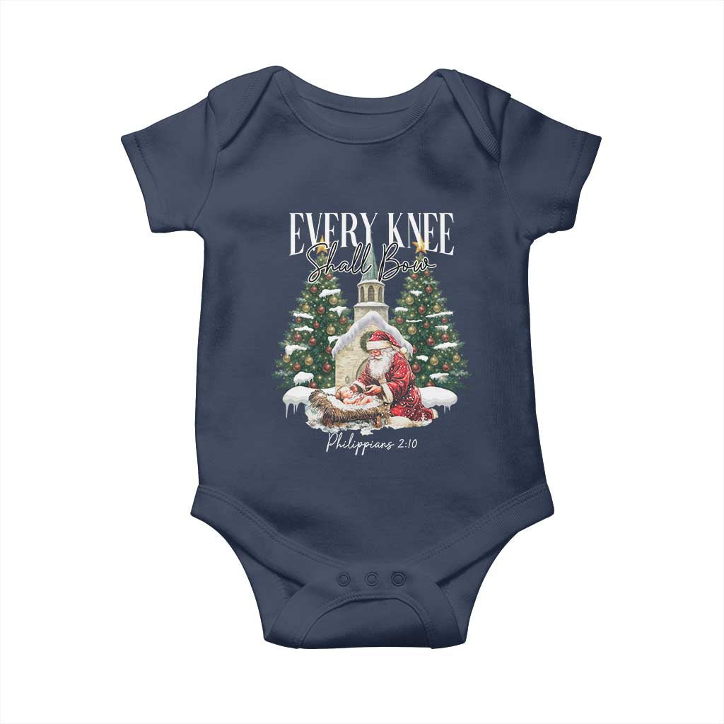 Every Knee Shall Bow Baby Onesie Nativity Scene Santa and Baby Jesus Christmas TS10 Navy Print Your Wear