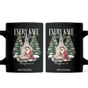 Every Knee Shall Bow Coffee Mug Nativity Scene Santa and Baby Jesus Christmas TS10 Black Print Your Wear