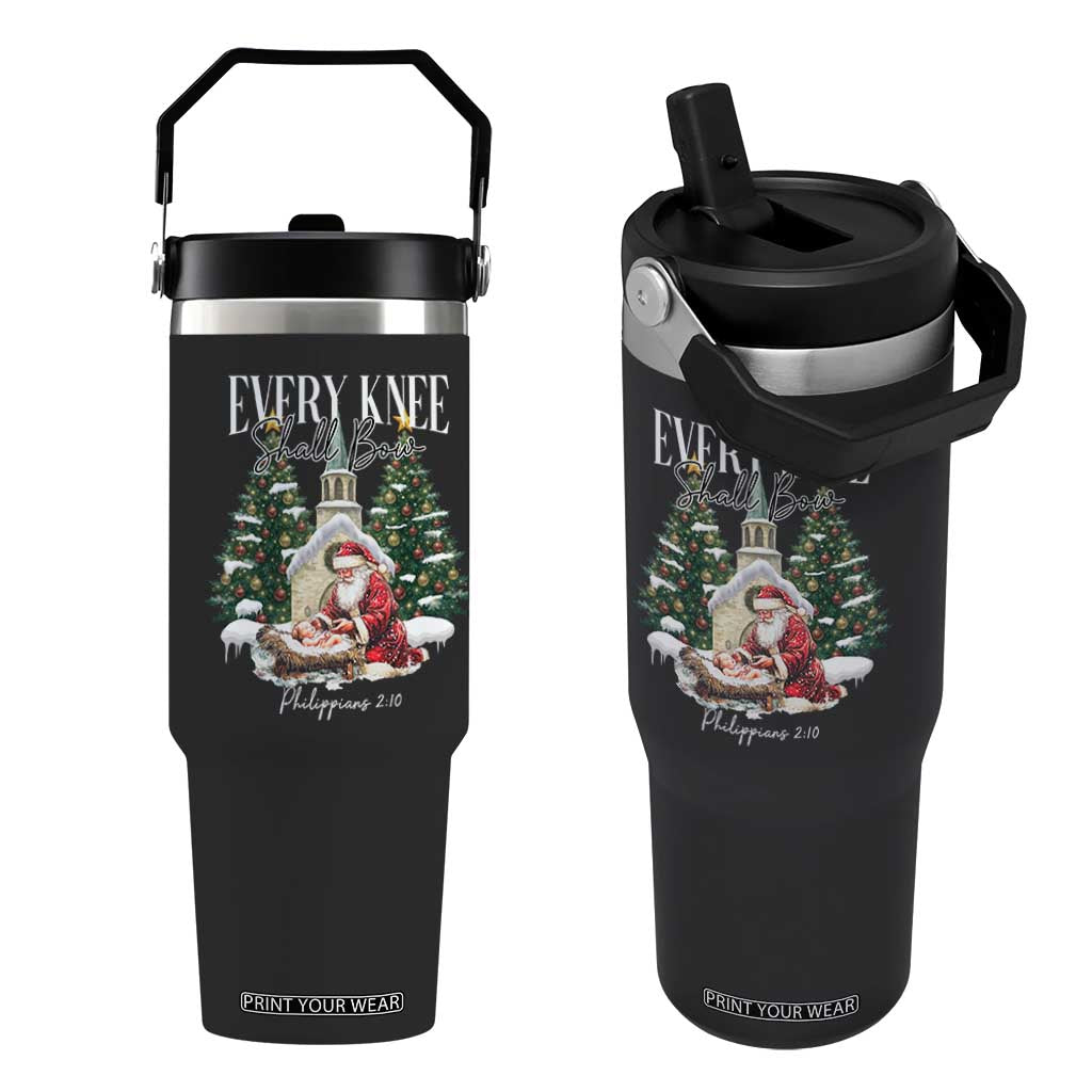 Every Knee Shall Bow Flip Straw Tumbler Nativity Scene Santa and Baby Jesus Christmas TS10 One Size: 30 oz Black Print Your Wear