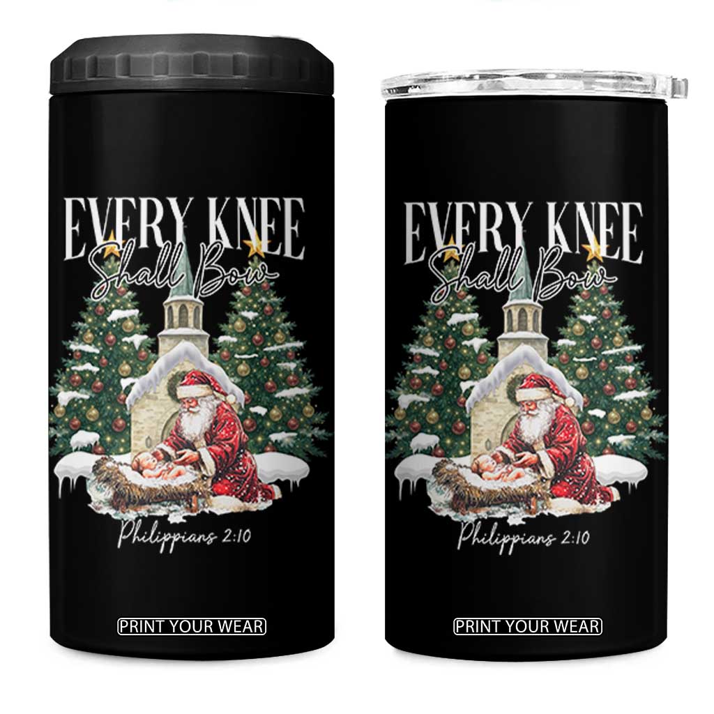 Every Knee Shall Bow 4 in 1 Can Cooler Tumbler Nativity Scene Santa and Baby Jesus Christmas TS10 One Size: 16 oz Black Print Your Wear